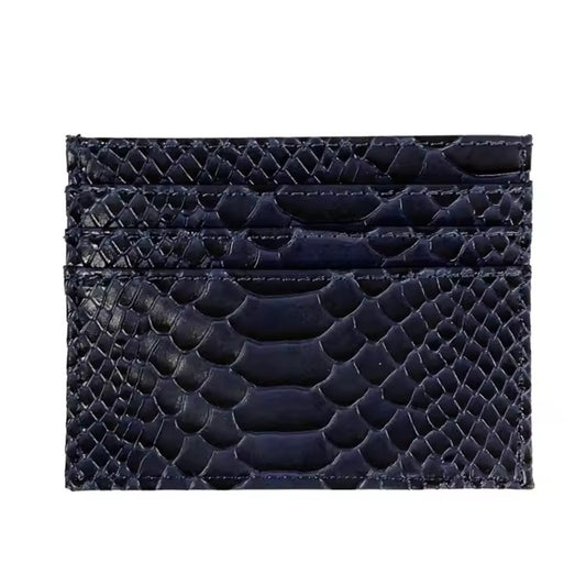 Blue Slim Crocodile Pattern Leather Card Holder