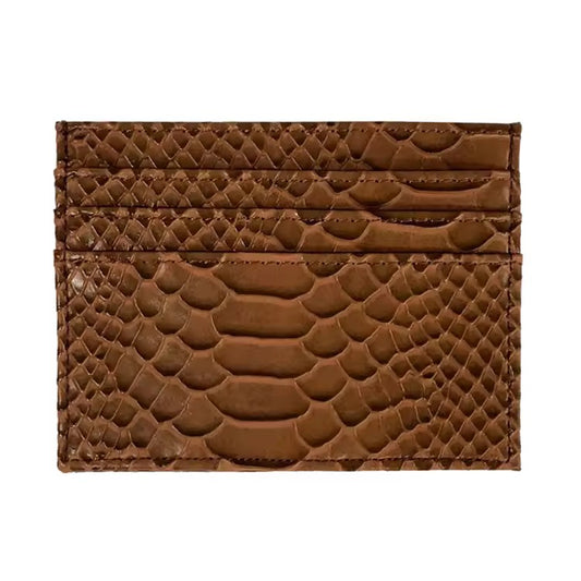 Brown Slim Crocodile Pattern Leather Card Holder